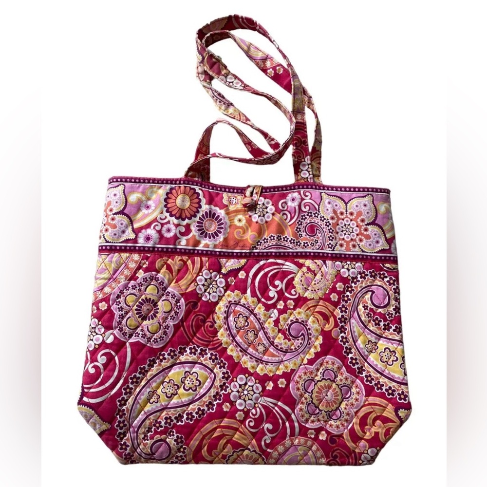 Vera Bradley READ! Classic Tote Purse Shoulder Bag Pink Paisley Floral 14x13”